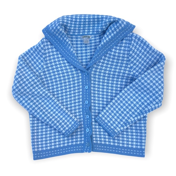 Orvis Sweaters - Orvis Vintage Blue Checkered Knit Cottage Cotton/ Acrylic Sweater Size Large